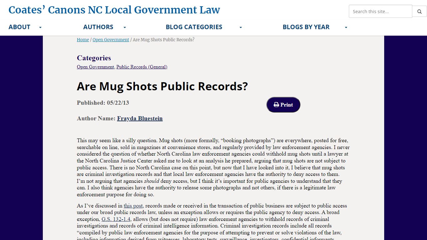 Are Mug Shots Public Records? - Coates’ Canons NC Local Government Law