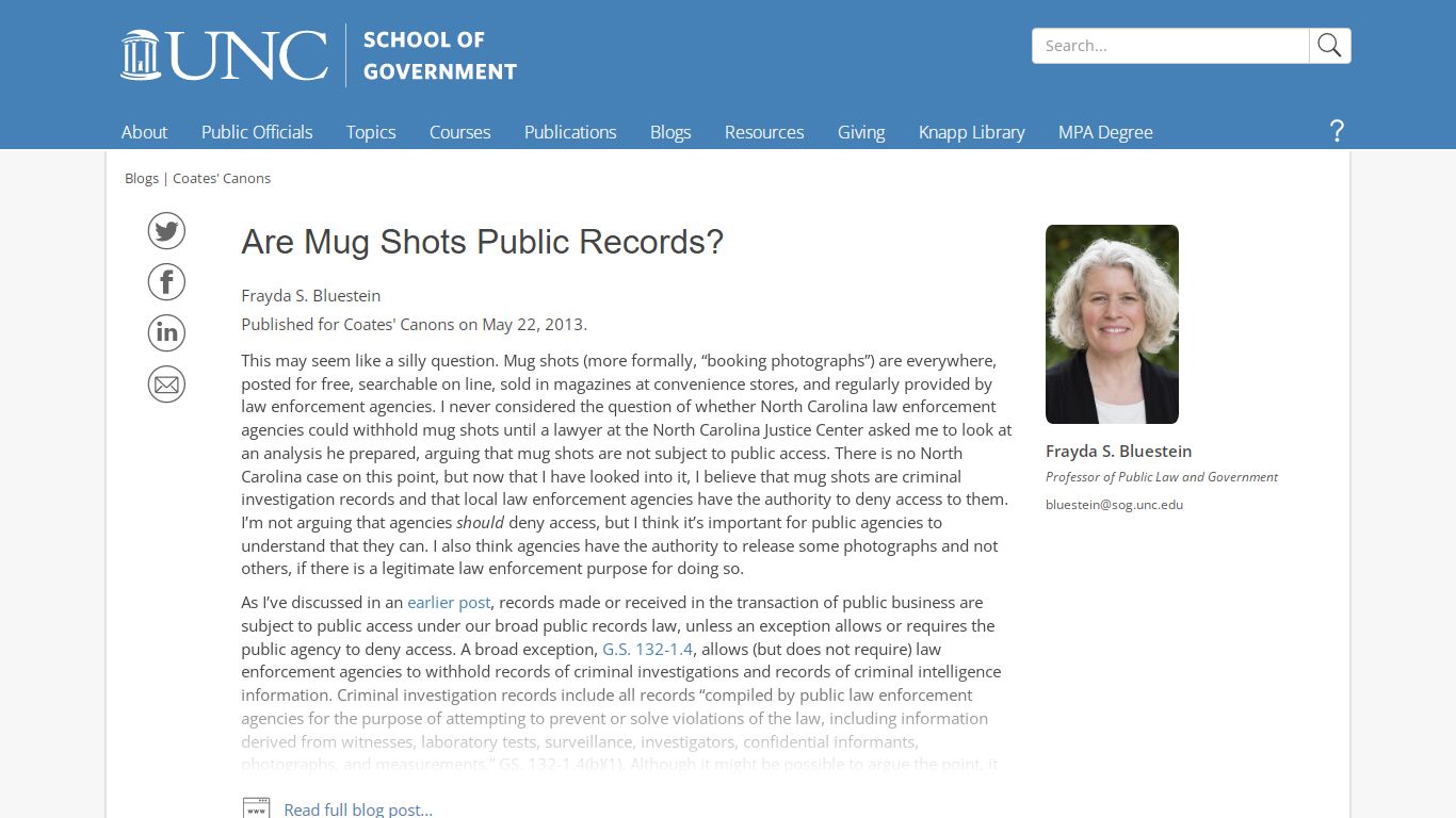 Are Mug Shots Public Records? | UNC School of Government